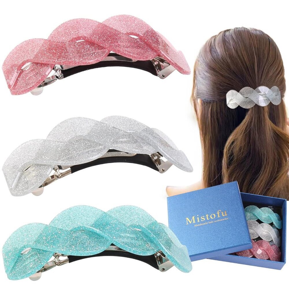 3 Pcs Large Retro Women's Hair Barrettes, French Hair Pins, Thick Hair Clasps an